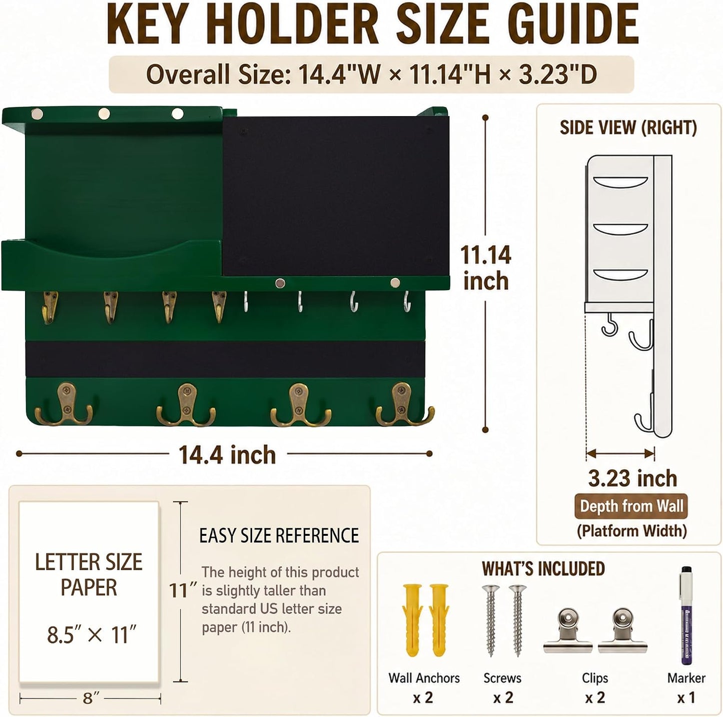 Key Holder for Wall Mount with Shelf and Mail Organizer, Key and Mail Holder with 16 Hooks, Farmhouse Entryway Organizer, Home Decor Rack (Pine Wood, Black)