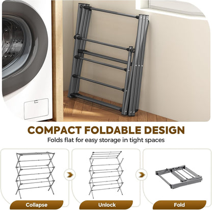 KINGBOARD Clothes Drying Rack, Collapsible Drying Rack Clothing with 11 Poles, 3-Tier Laundry Drying Rack, Small Clothes Drying Rack Foldable for Baby Clothes Sock Towel, 25lb Capacity, White