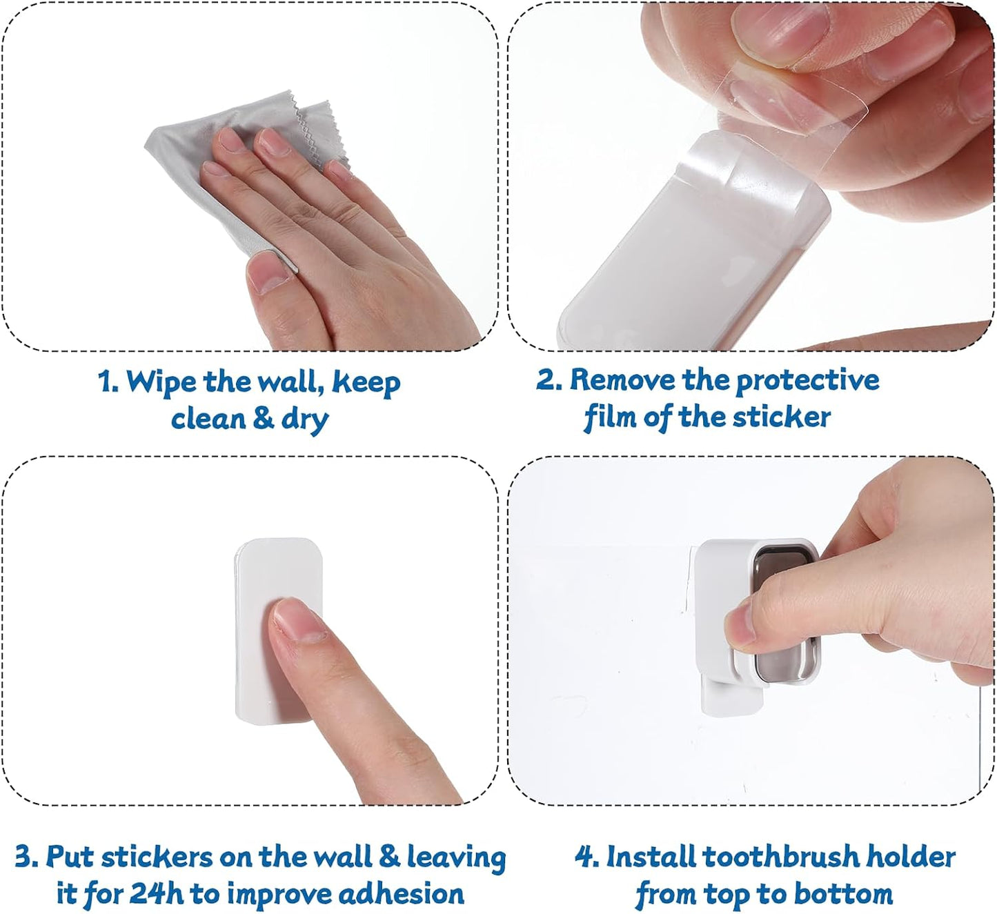 3PCS Toothbrush Holders Wall Mounted, Toothbrush Holders for Bathrooms with Cover, Self-Adhesive, Space-Saving, Waterproof, Quick Drying, Detachable for Easy Cleaning