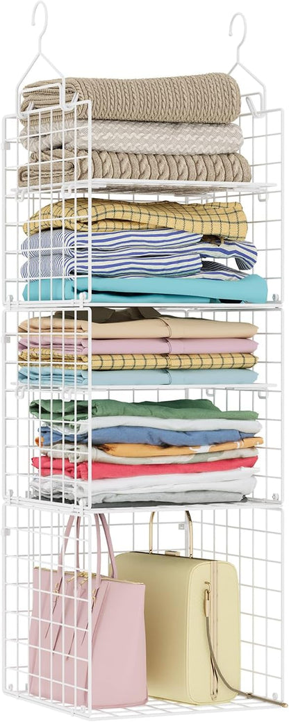 X-cosrack Closet Hanging Organizer Shelves - 5 Tier Wardrobe Organizers and Storage Bin, Hanging Organizer Shelves, Clothes Shelf with Adjustable Dividers for Bedroom Closet Sweater Shoes Handbag