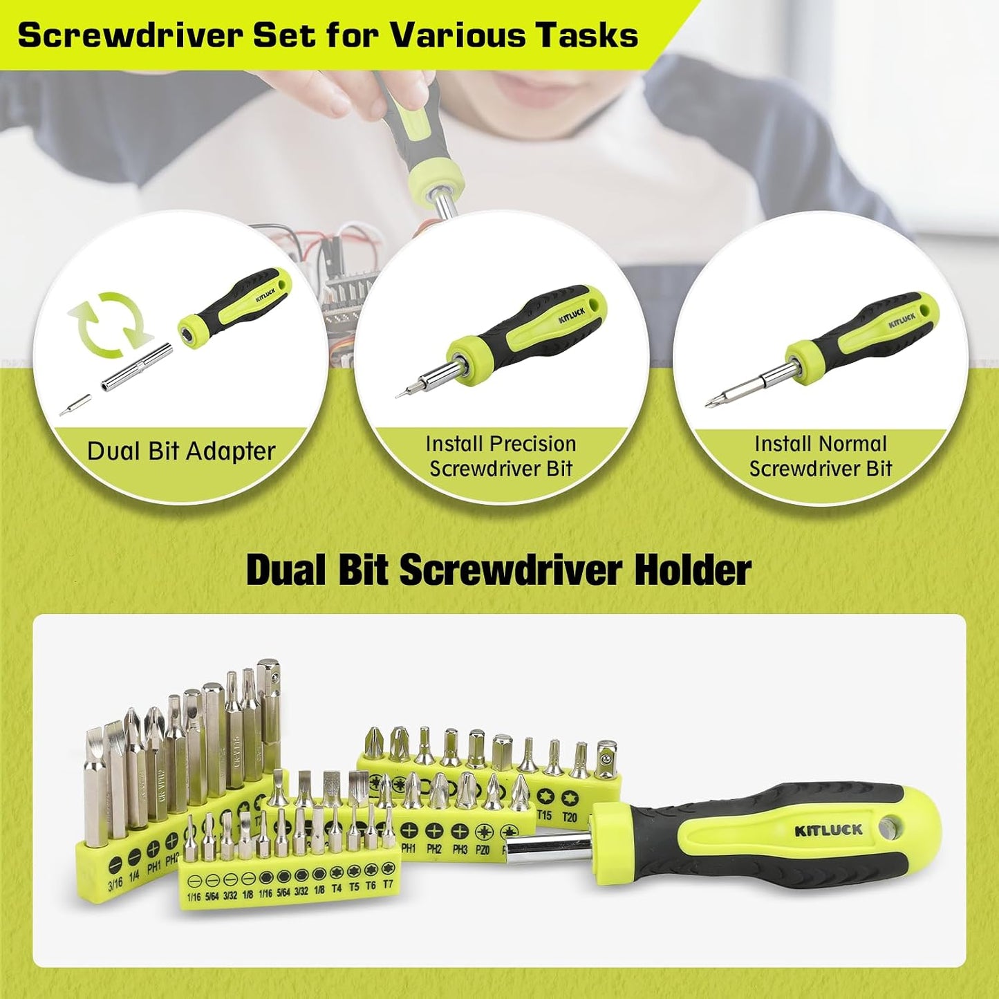 KITLUCK 138-piece Home Tool Kit, Household Hand Repair Tool Set for men, Portable Basic Tool box Set with Tools (Screwdriver, Plier, Wrench, Socket, Harmer, Rule, etc.) for Home and Car