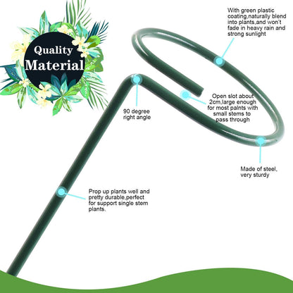 HiGift 17 inch Plant Support Stakes, 4mm Thick Garden Single Stem Flower Support Stake Amaryllis Plant Cage Support Rings with 10 pcs Plant Clips for Tomato Orchid Lily Peony Rose Flower Stem-5 Pack