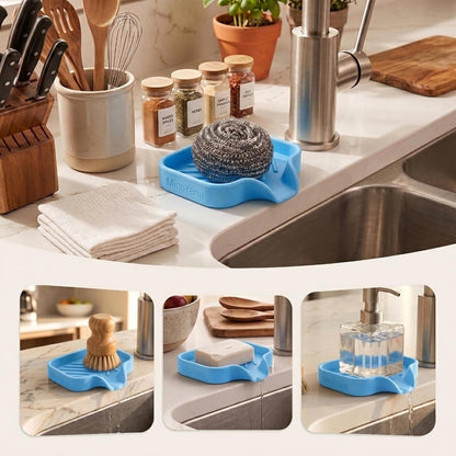 MicoYang Silicone Bathroom Soap Dishes with Drain Spout-Bathroom and Kitchen Sink Organizer,Sponge Holder,Dish Soap Tray,Perfect for Dispenser,Scrubber,Bottle,Cup on Sink or Counter-Coffee 4.9"×3.2"