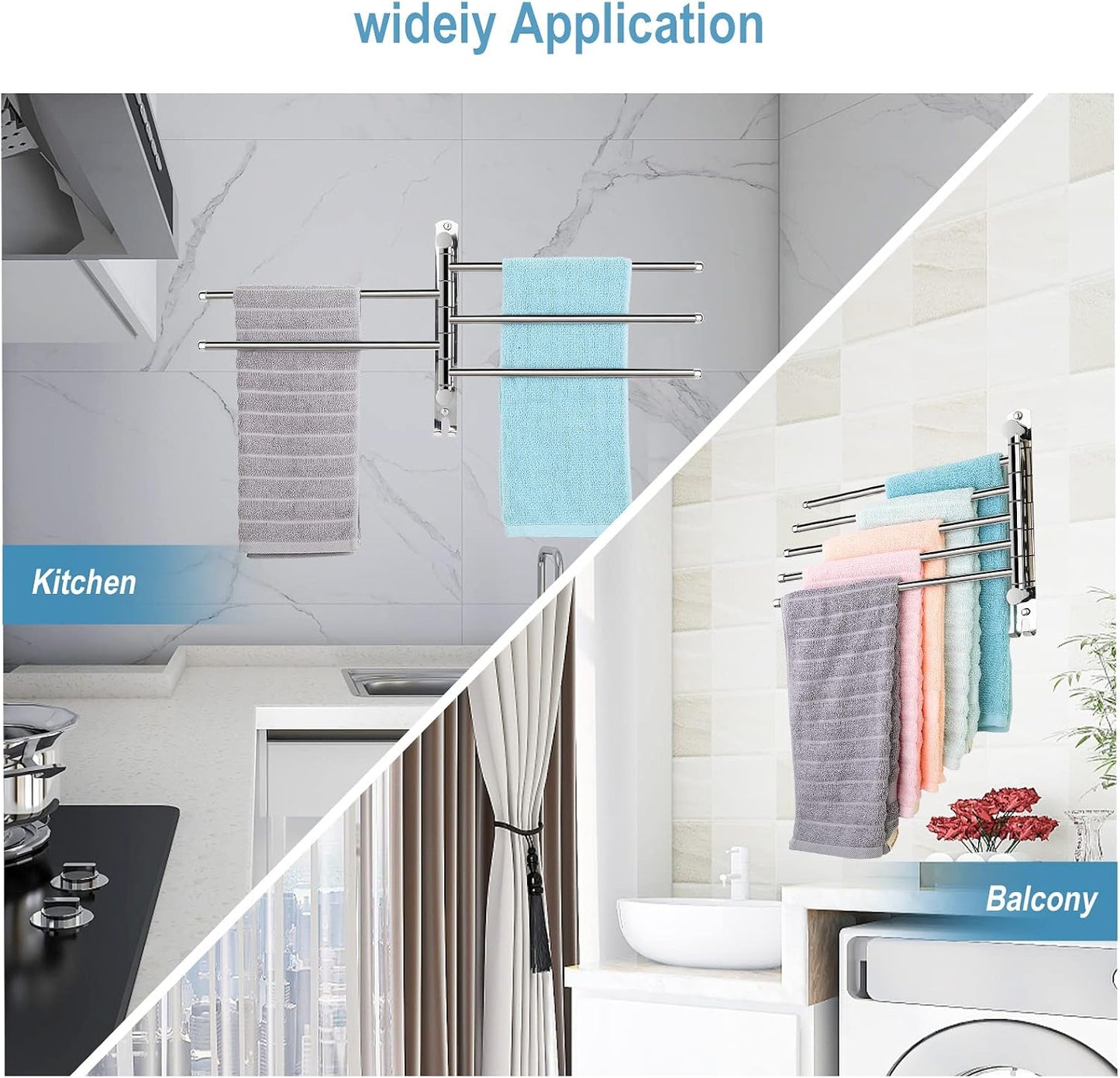 5-Arm Swivel Towel Rack - 180° Rotating Wall Mounted, 304 Stainless Steel Rustproof, Heavy Duty Bathroom Accessories, Space Saving Towel Organizer for Bathroom Kitchen Laundry - Pearl White