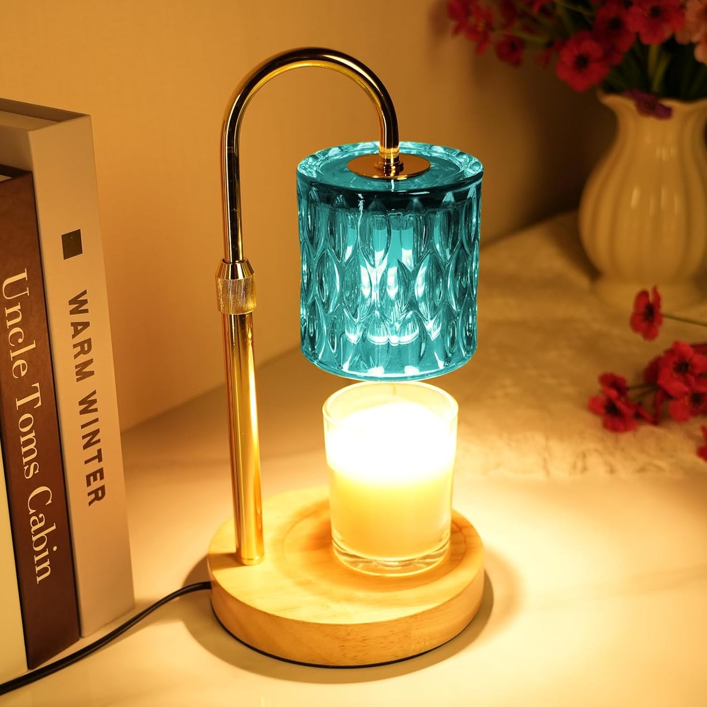 Candle Warmer Lamp with Timer and Dimmable, Electric Wax Melt Candle Warmers Height Adjustable with 2 Bulbs, Birthday Gifts for Women House Warming, Home Decor for Scented Jar Candles(Clear)