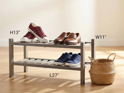 2-Tier Acacia Wood Stackable Shoe Rack - Brush Teak