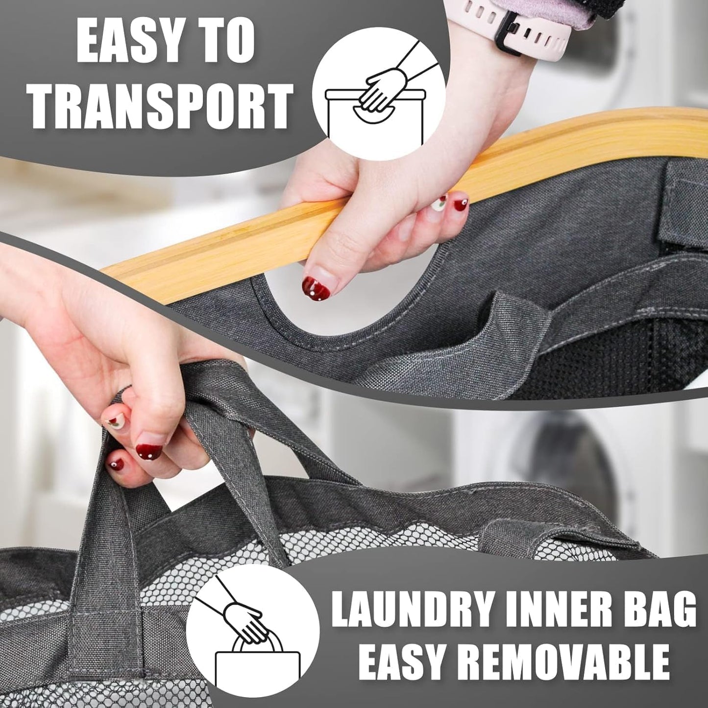 Hampers for Laundry Basket with Lid, 160L Extra Large 3 Section Clothes Divided Organizer for Bedroom, Laundry Room, Dirty Clothing Hamper, Black