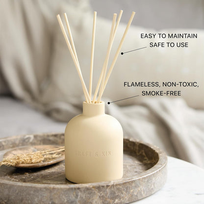 Craft & Kin Reed Diffuser for Home & Bathroom – Neroli & Jasmine Holiday Reed Diffuser Set with Fragrance Sticks, Long-Lasting Alcohol-Free Winter Scent, Earthenware Collection, 6.7oz