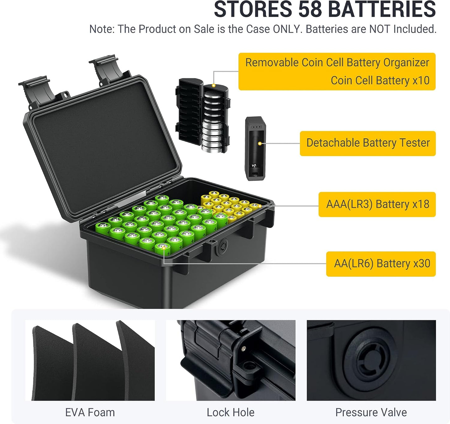 24 Slots CR2 CR123 CR123A Lithium Battery Organizer Case, IP67 Waterproof Hard Case for CR17345/CR16340/CR18350/CR15270(CR2) Explosionproof Batteries Storage Holder for Household Outdoor Camping