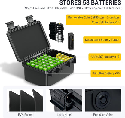 24 Slots CR2 CR123 CR123A Lithium Battery Organizer Case, IP67 Waterproof Hard Case for CR17345/CR16340/CR18350/CR15270(CR2) Explosionproof Batteries Storage Holder for Household Outdoor Camping