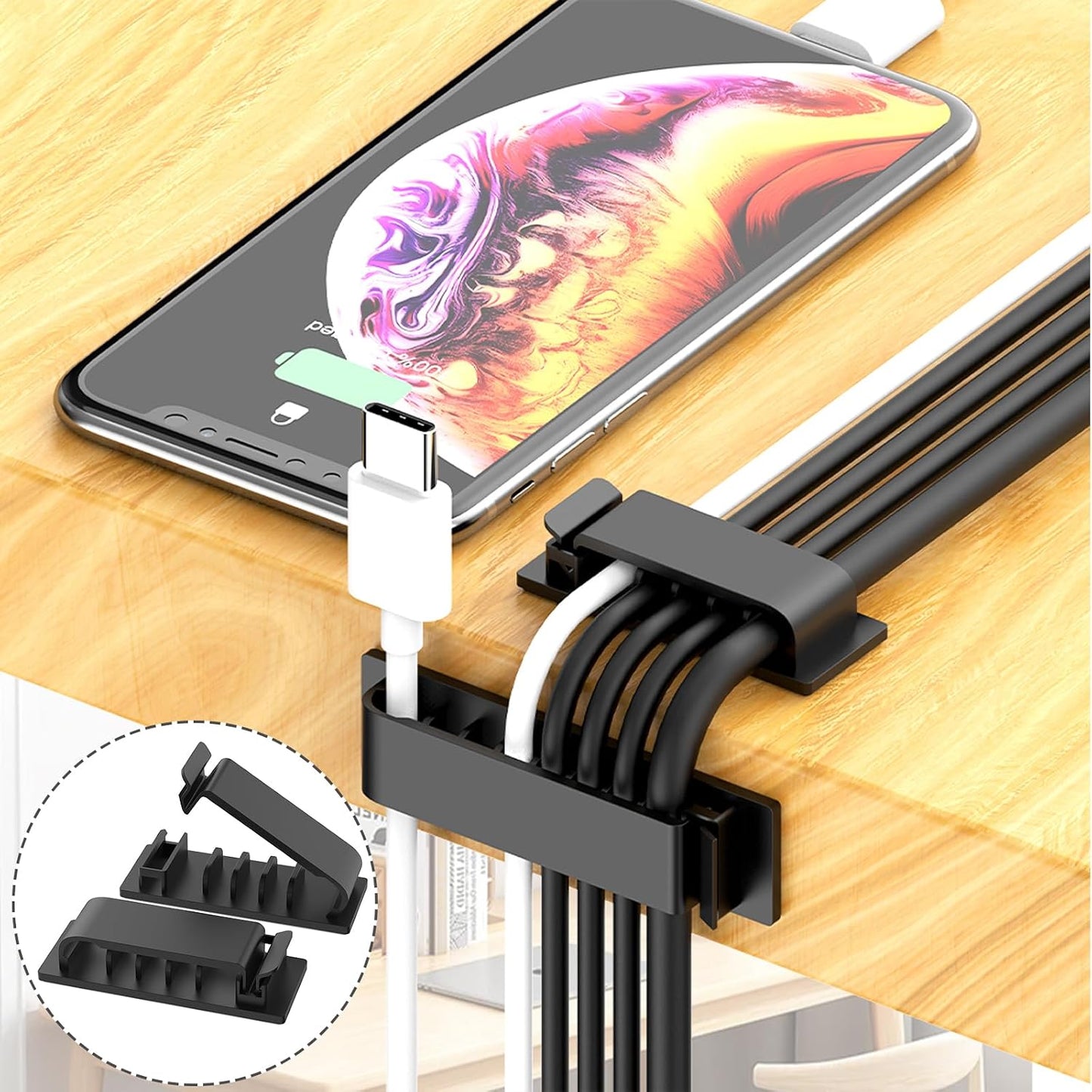 ELII 300PCS Cable Management Kit,4 Cable Sleeve 35 Cable Clips | 11Cord Holders,20 Roll Cable Organizer Straps, 200 Fastening Cable Ties,20 Cable Zip Tie Mounts for Computer TV Under Desk