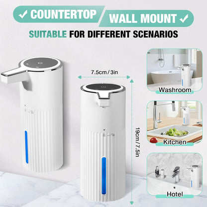 2 Pack Automatic Soap Dispenser: 14oz Plastic - Foaming Touchless 4 Level Adjustable Wall Mount Foam Black Rechargeable Electric Auto Smart Soap Dispenser Set - Bathroom Kitchen Hand Dish Lotion