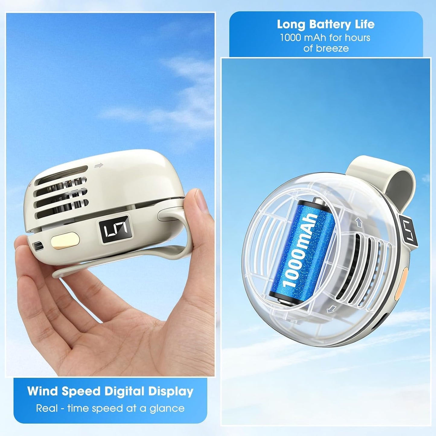 Portable Silent Mini Bladeless Fan Clip On, 5 Speeds 360° Rotatable Clip on Fan for Shirt & Waist, USB Rechargeable Small Fans Portable, 2026 New Whirlwind Fans for Outdoor/Travel/Office, White