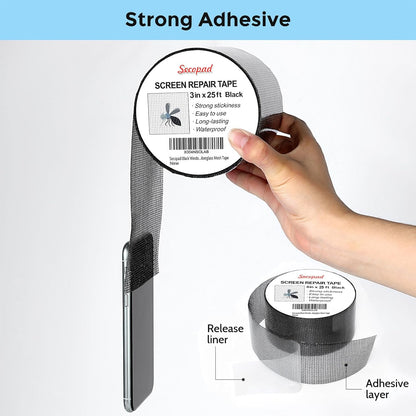 Secopad Grey Window Screen Repair Tape, 2IN X 15FT (180IN) Screen Repair Kit for Windows or Doors, Strong Adhesive Patch Kit Fiberglass Mesh Tape