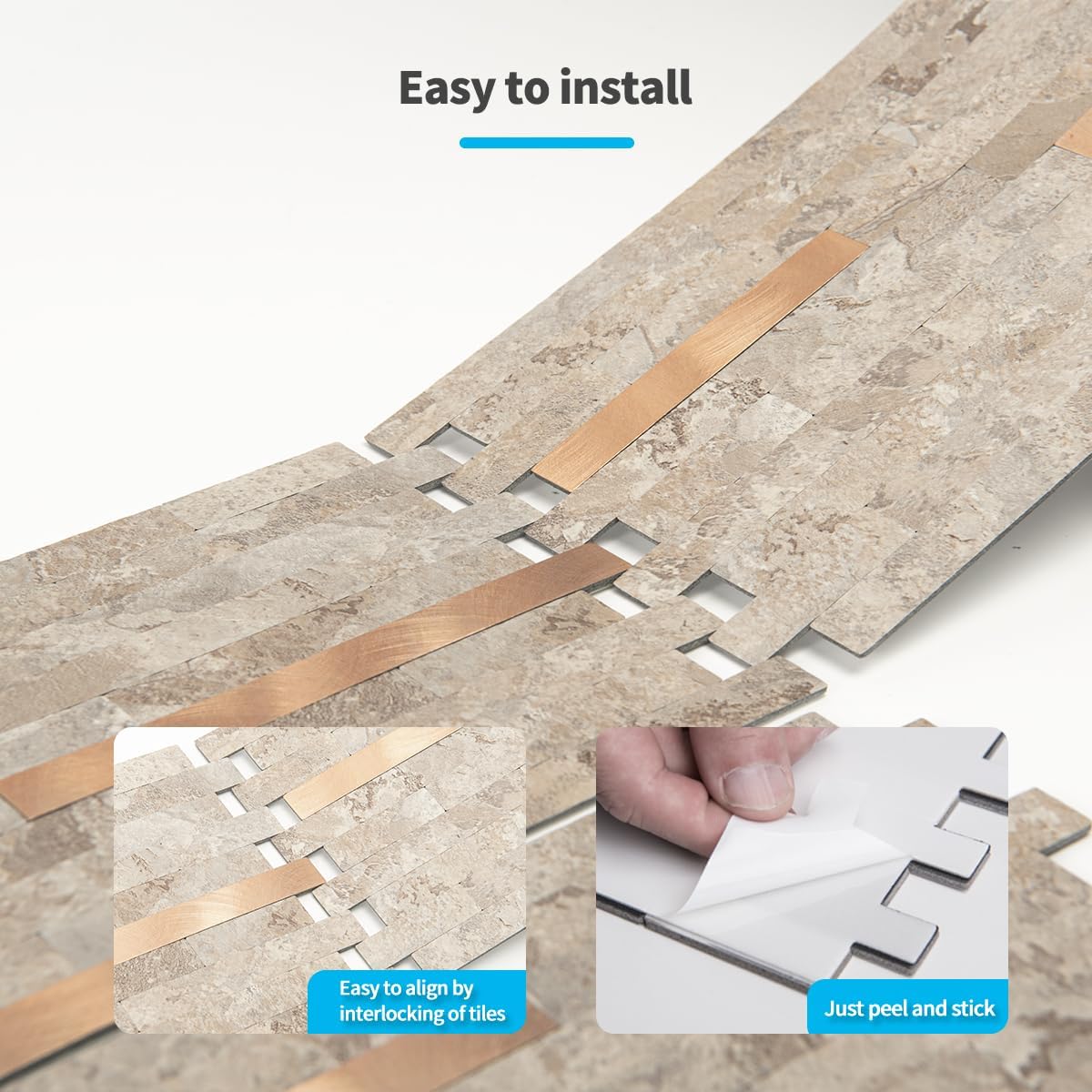 Art3d 10-Sheet Peel and Stick Backsplash Tile for Kitchen Bathroom Fireplace Laundry Room in White Slate with Gold Studded