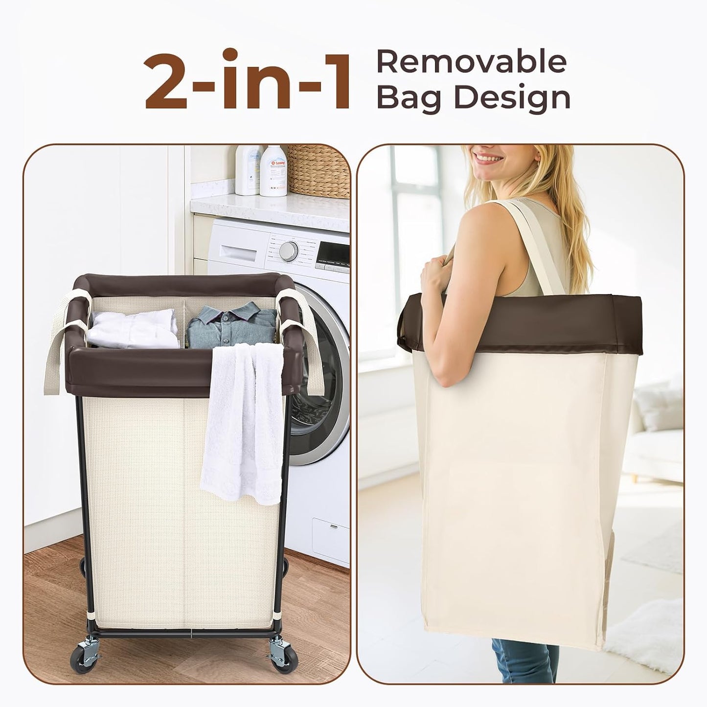 Mefirt 320L Laundry Hamper with Wheels, 3 Section Large Rolling Laundry Basket Bag with Wheels, Clothes Hamper Cart for Laundry, Bedroom, Bathroom and Dorm