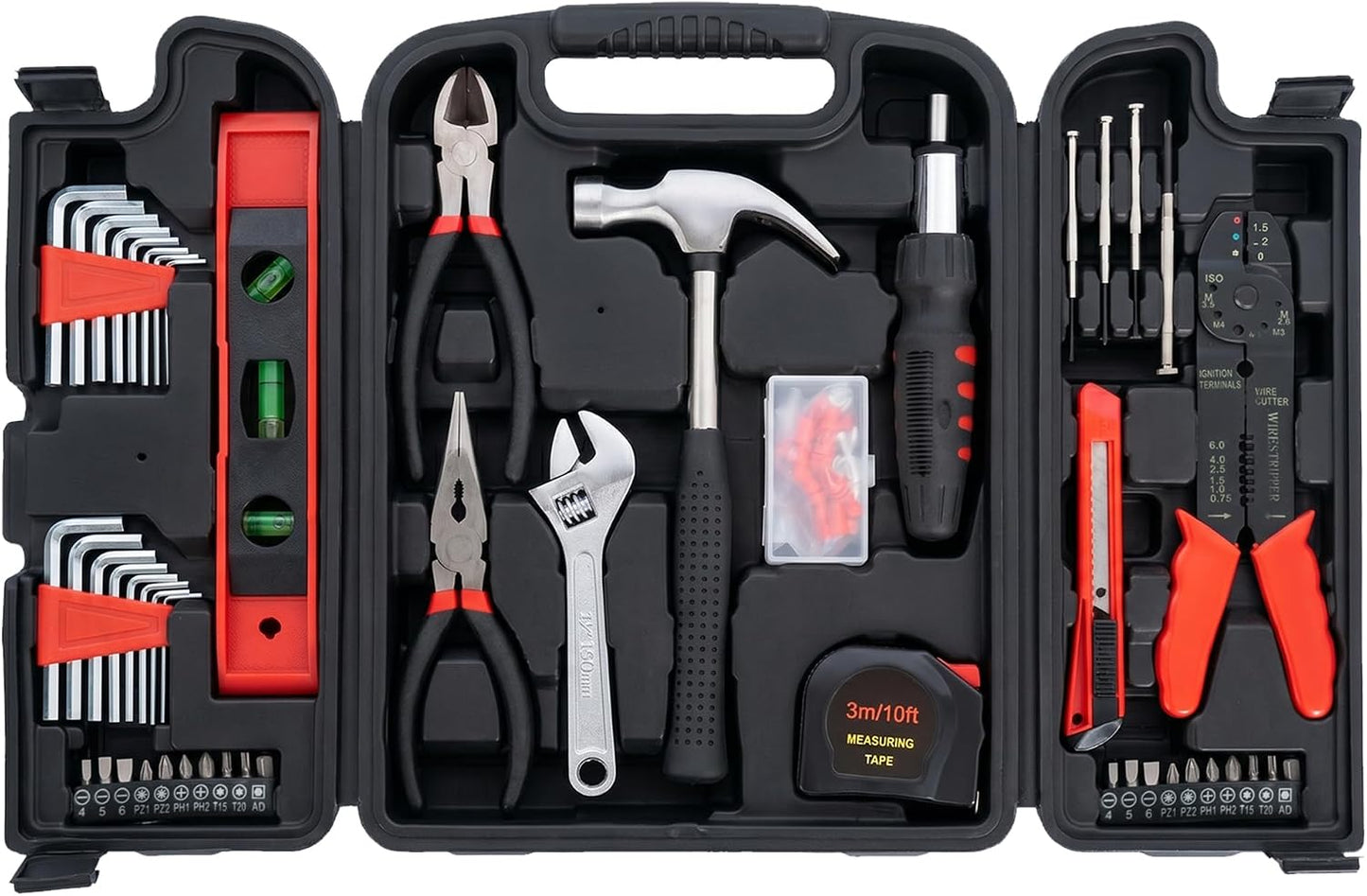 Basic Home Tool Set Household Tool kit for General Repair 8 Pcs | Includes Claw Hammer, Pliers ,Tape Measure, Phillips & Flathead Screwdriver, Electric Pen, Utility Knife, Insulating Tape