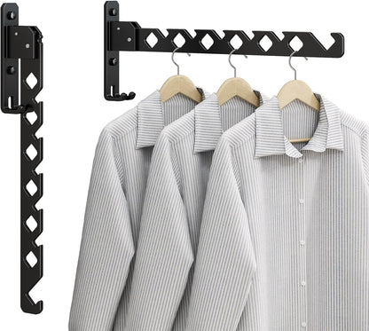 Wall Mounted Clothes Drying Rack, Wall Clothes Hanger Foldable, Laundry Hanger Hook for Bathroom, Wall Clothes Rack Indoor, Perfect for Small Spaces, Matte Black