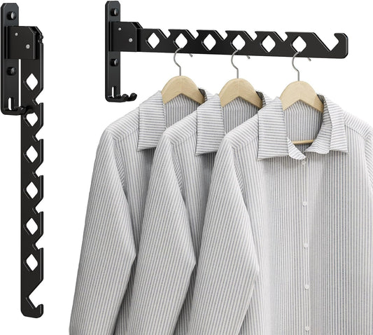 Wall Mounted Clothes Drying Rack, Wall Clothes Hanger Foldable, Laundry Hanger Hook for Bathroom, Wall Clothes Rack Indoor, Perfect for Small Spaces, Matte Black