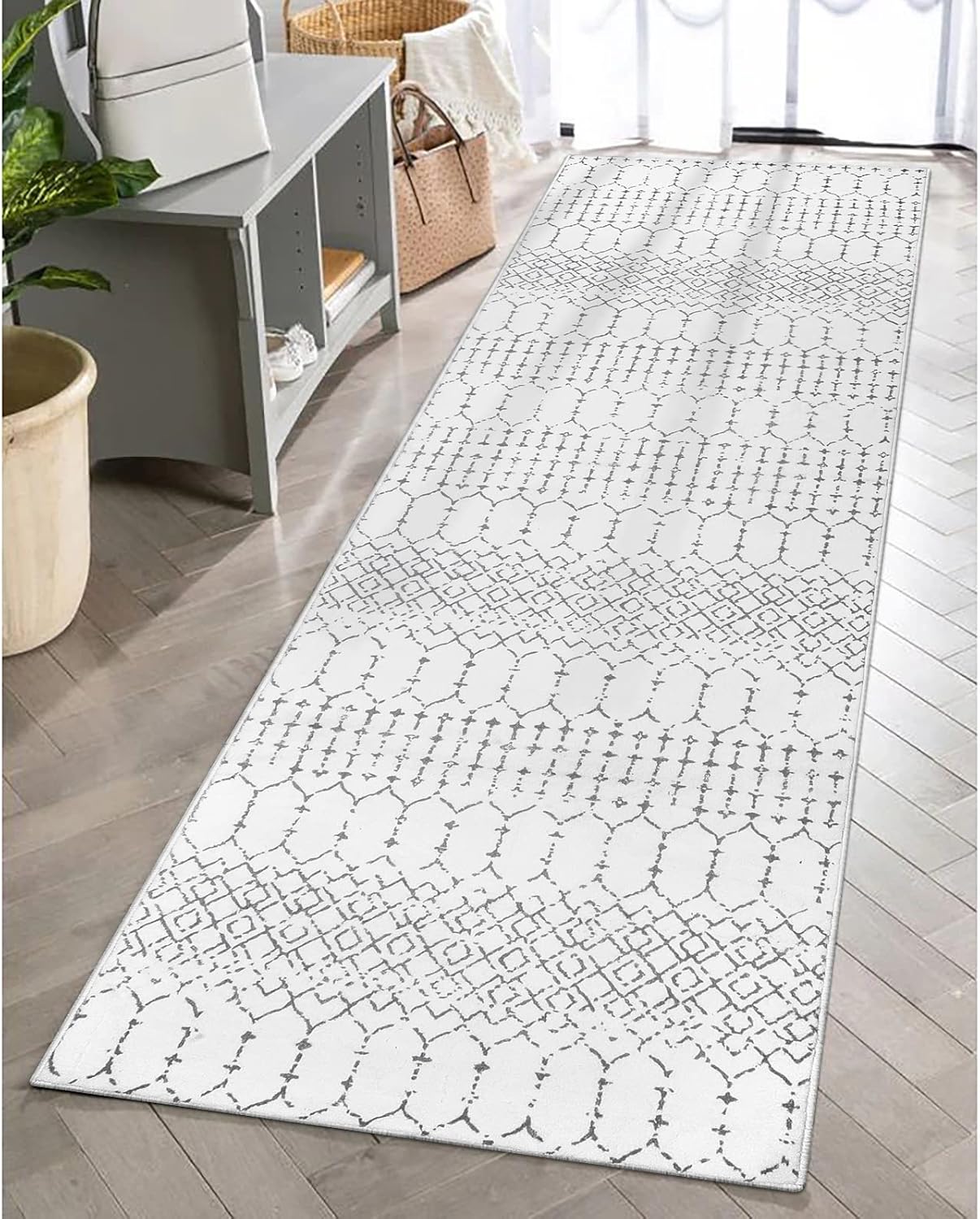 Lahome Moroccan Entry Rug 2x3, Non-Slip Washable Front Indoor Door Mat Rubber Backing Low-Profile Door Rugs, Small Geometric Print Distressed for Entryway Bathroom Kitchen, Black Hana