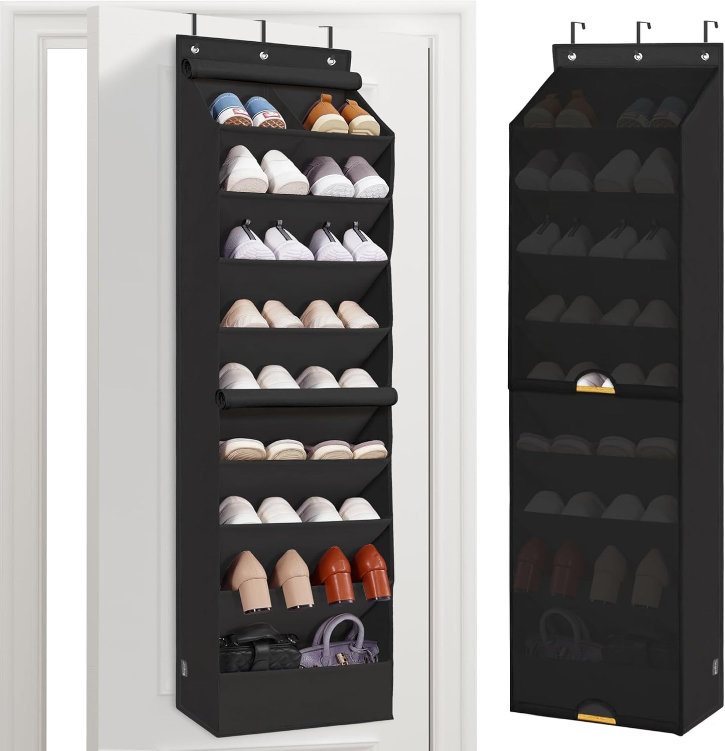 STORAGE MANIAC Over the Door Shoe Organizer with Curtain Dustproof Heavy-Duty Large Deep Pocket Hanging Shoe Organizer for Closet Dorm & Narrow Door Storage Shoe Holder Shoe Rack, 9-Shelf Beige 1 Pack