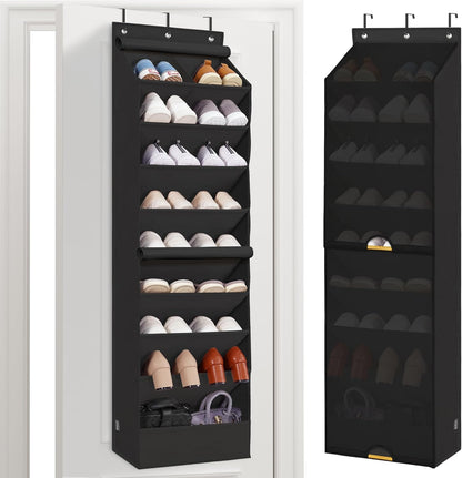 STORAGE MANIAC Over the Door Shoe Organizer with Curtain Dustproof Heavy-Duty Large Deep Pocket Hanging Shoe Organizer for Closet Dorm & Narrow Door Storage Shoe Holder Shoe Rack, 9-Shelf Beige 1 Pack