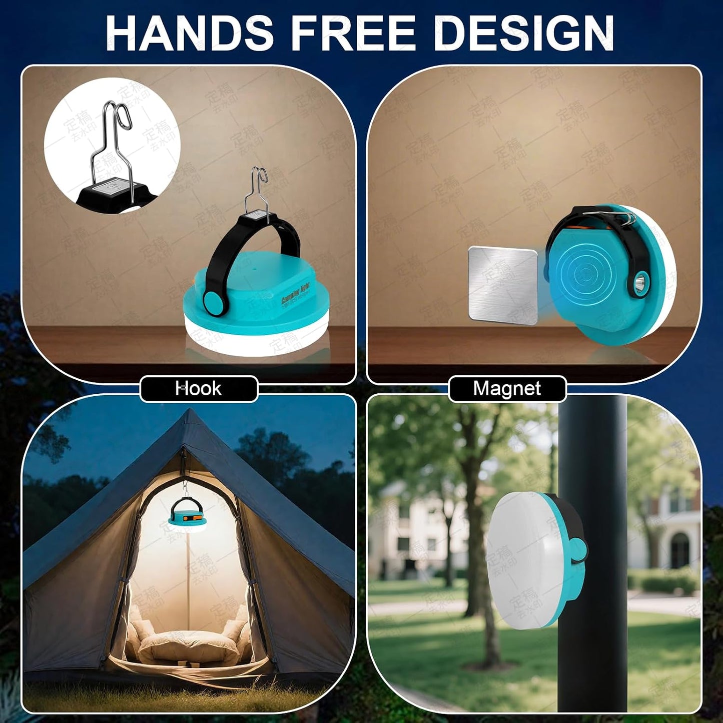 Camping Light Rechargeable, LED Camping Lantern for Power Outages, Waterproof Emergency Tent Light for Camping with Magnet Hook, Power Bank & Flashlight, 100W 6000mAh, Army Green