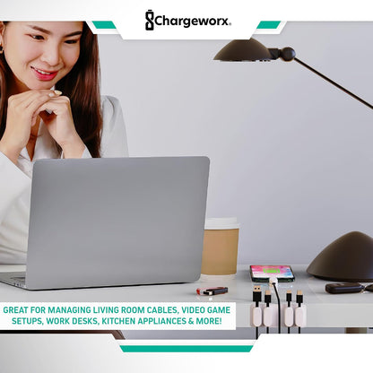 Chargeworx Magnetic Cable Clips - Cord Holder Organizer, No Drill Self-Adhesive Base, Cable Organizer, Repositionable Magnetic Clips, 5-Pack, USB-C Lightning Micro-USB, Desk Nightstand Wall Car, Black