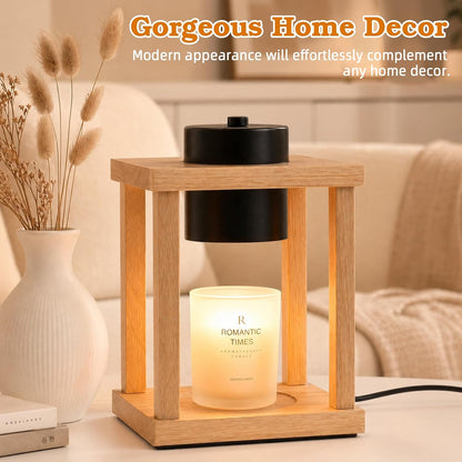 Candle Warmer Lamp Wood with Timer, Dimmable Electric Candle Lamp Warmer for Jar Candles, 2*35 Watt Bulb, Mothers Day Birthday Gifts for Women Men, Decorative Wooden Candle Lamp for Bedroom Home Decor