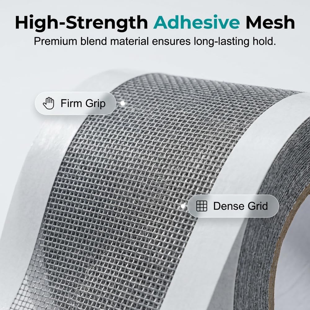 Strong Adhesive Screen Repair Tape, Window Screen Repair Kit, Fiberglass Mesh Screen Repair Kit for Window and Door, Self-Adhesive Patch for RV, Tent, Pool, Patio, Porch Netting (1 PCS, 3 in*18 FT)