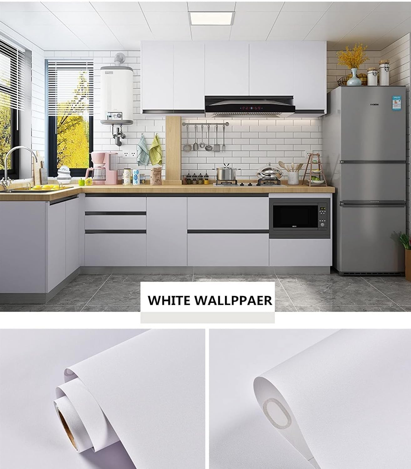 17.51in x400in White Wallpaper Peel and Stick Removable Modern White Contact Paper Self Adhesive Textured Decorative Wall Covering Bathroom Kitchen Cabinet Upgrade Thicker