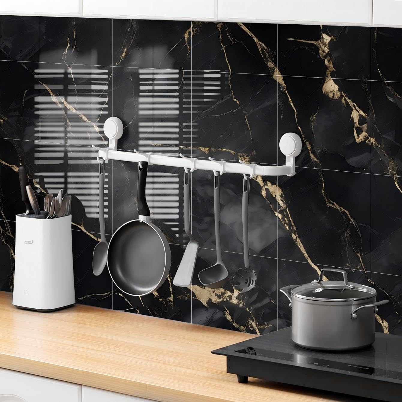 Chejiaye 10pcs Marble Peel and Stick Backsplash Waterproof Washroom Wall Panels, Peel and Stick Tile, PVC Foam Wall Panels for Kitchen,Bathroom,Living Room,Blue and Gold(Not Real Tile,11.8" x 11.8")