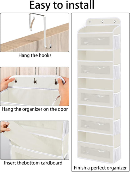 KYEVIS Over The Door Organizer, 5 Shelves Closet Door Hanging Storage and Organizer with 10 Mesh Pockets, Nursery Closet Organizer, Baby Essentials, Stuffed Animal Storage