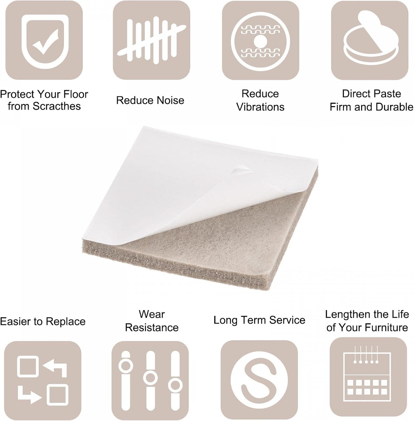 uxcell Felt Furniture Pads Self Adhesive Square Furniture Felt Pads, Anti Scratch Floor Protectors for Furniture Legs Hardwood Floor 2 Inch x 2 Inch Beige 12pcs