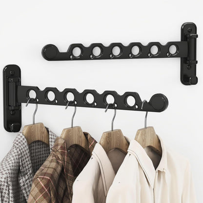 Wall Mounted Clothes Hanger Rack Foldable Drying Rack Hook Folding Indoor for Laundry Room Organization Bedroom Collapsible Racks Perfect for Small Spaces, 6 Hole Black 1 Packs