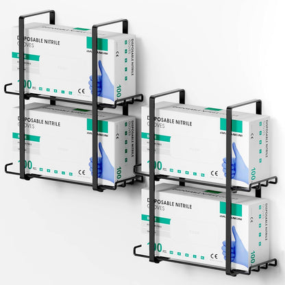 Glove Holder Dispenser for Wall Mount Metal Disposable Latex Glove Box Holder for Home Office, Lab and Garage, Tissue Wire Rack Wall-Mounted for Kitchen Organizer Decor, Blak