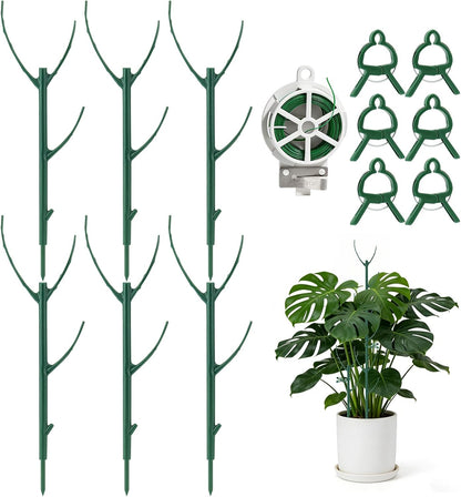 15 Packs Stackable Monstera Plant Support, 11 inch Plant Stakes with 131ft Garden Twist Tie & 10 Plant Clips for Indoor and Outdoor Plants Use Garden Trellis for Climbing and Potted Plants