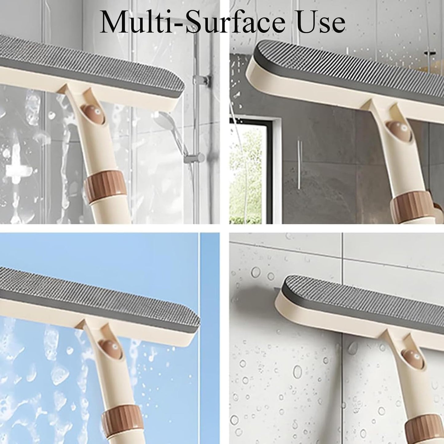 5-in-1 Double-Sided Window Screen Cleaning Brush， Multi-Purpose Cleaning Brush，with Retractable Handle and Built-in Crevice Brush, Dry and Wet Use， for Home, Office & Porch Screens (Khaki)