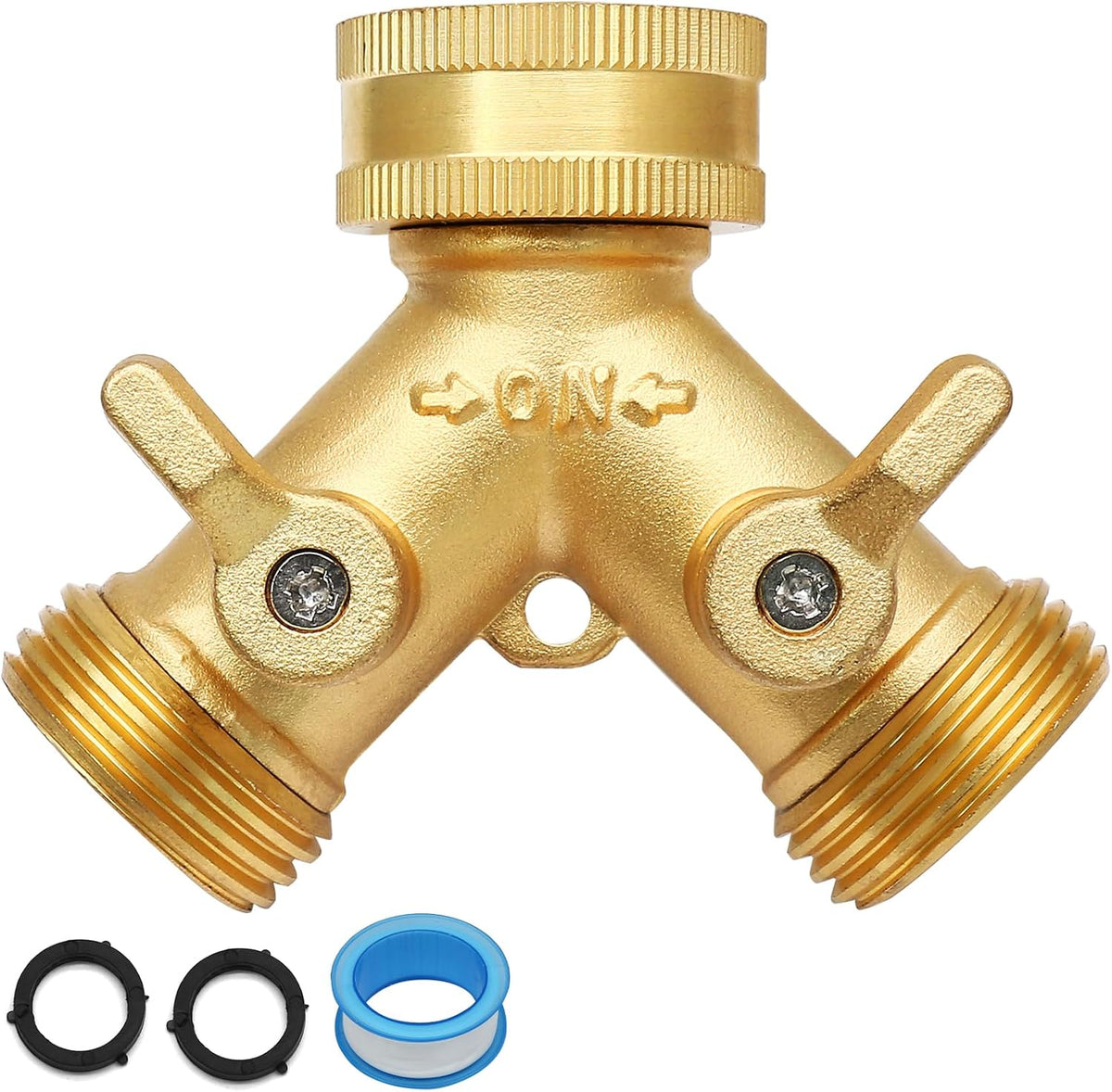 Biaungdo 2 Pcs 2 Way Connector Garden Hose Splitter, 3/4 Inch, Brass | Garden Hose Y Splitter, Solid Brass Hose Adapter Y Valve Spigot Faucet Adapter with Faucet Watering Shut Off Valves
