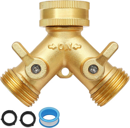 Biaungdo 2 Pcs 2 Way Connector Garden Hose Splitter, 3/4 Inch, Brass | Garden Hose Y Splitter, Solid Brass Hose Adapter Y Valve Spigot Faucet Adapter with Faucet Watering Shut Off Valves