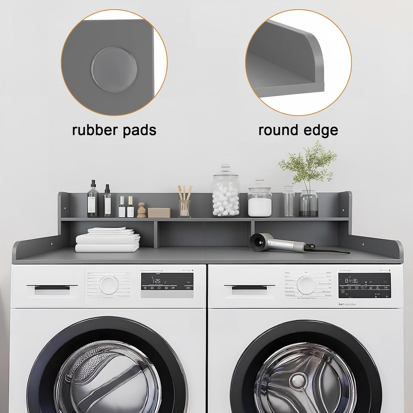Washer Dryer Countertop with Shelf, 2-Tier Laundry Countertop Over Washer and Dryer, 54" x 27.55" Wooden Table for Folding Clothes for Laundry Room Organization and Storage (Black)