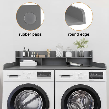 Washer Dryer Countertop with Shelf, 2-Tier Laundry Countertop Over Washer and Dryer, 54" x 27.55" Wooden Table for Folding Clothes for Laundry Room Organization and Storage (Black)