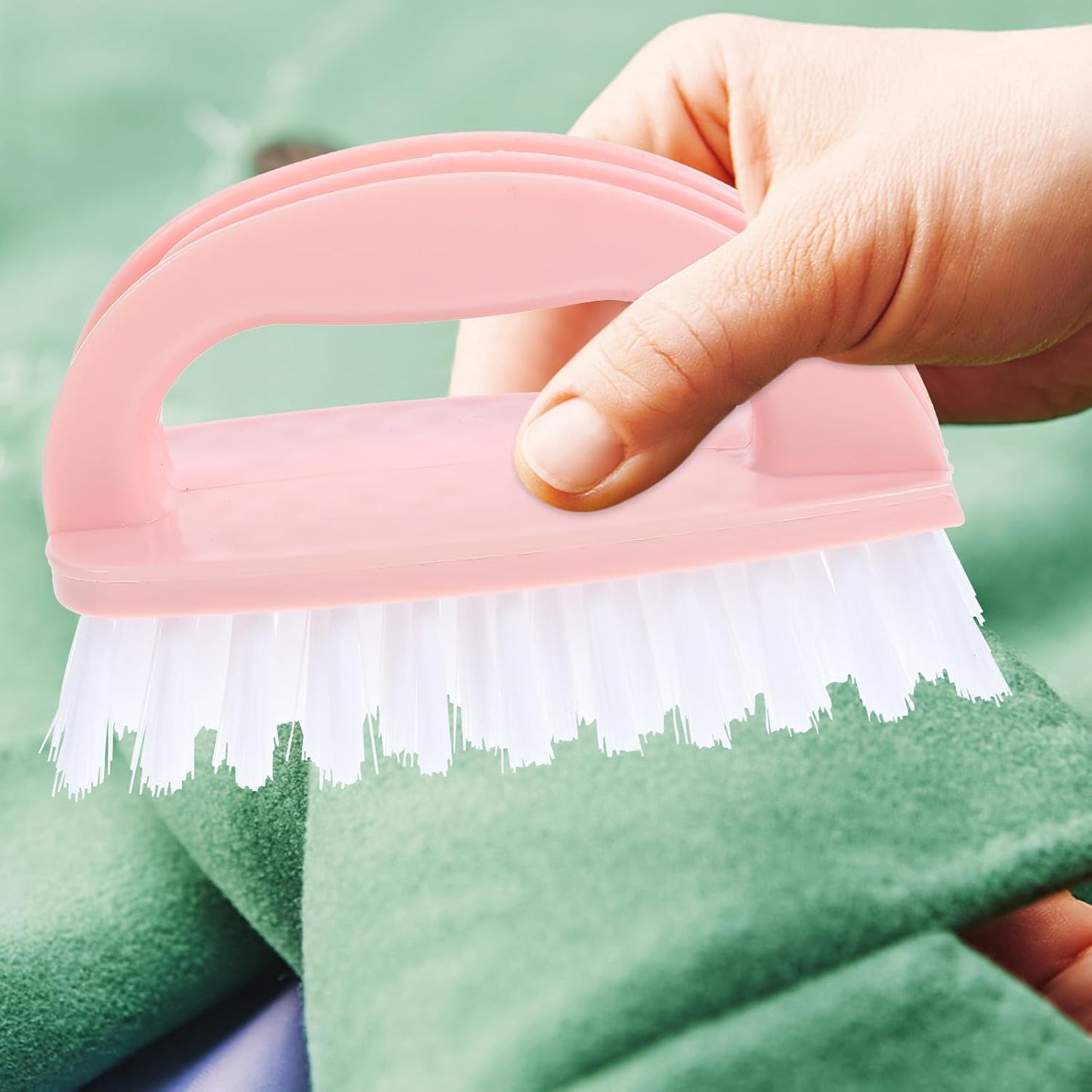 FRCOLOR Multi-Function Laundry Brush for Shoes and Clothes Cleaning Pink Plastic Handle, Practical Scrubbing Brush for Household Use and Bathtub Cleaning