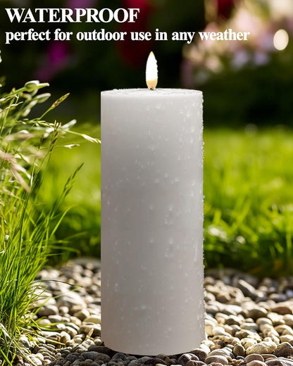 Gmnee 3"x6" Outdoor Waterproof Flameless Candles with Remote and Timers, LED Candles, Battery Operated Candles, Electric Fake Pillar Candles for Patio, Porch, and Lanterns Decor (White, Plastic)