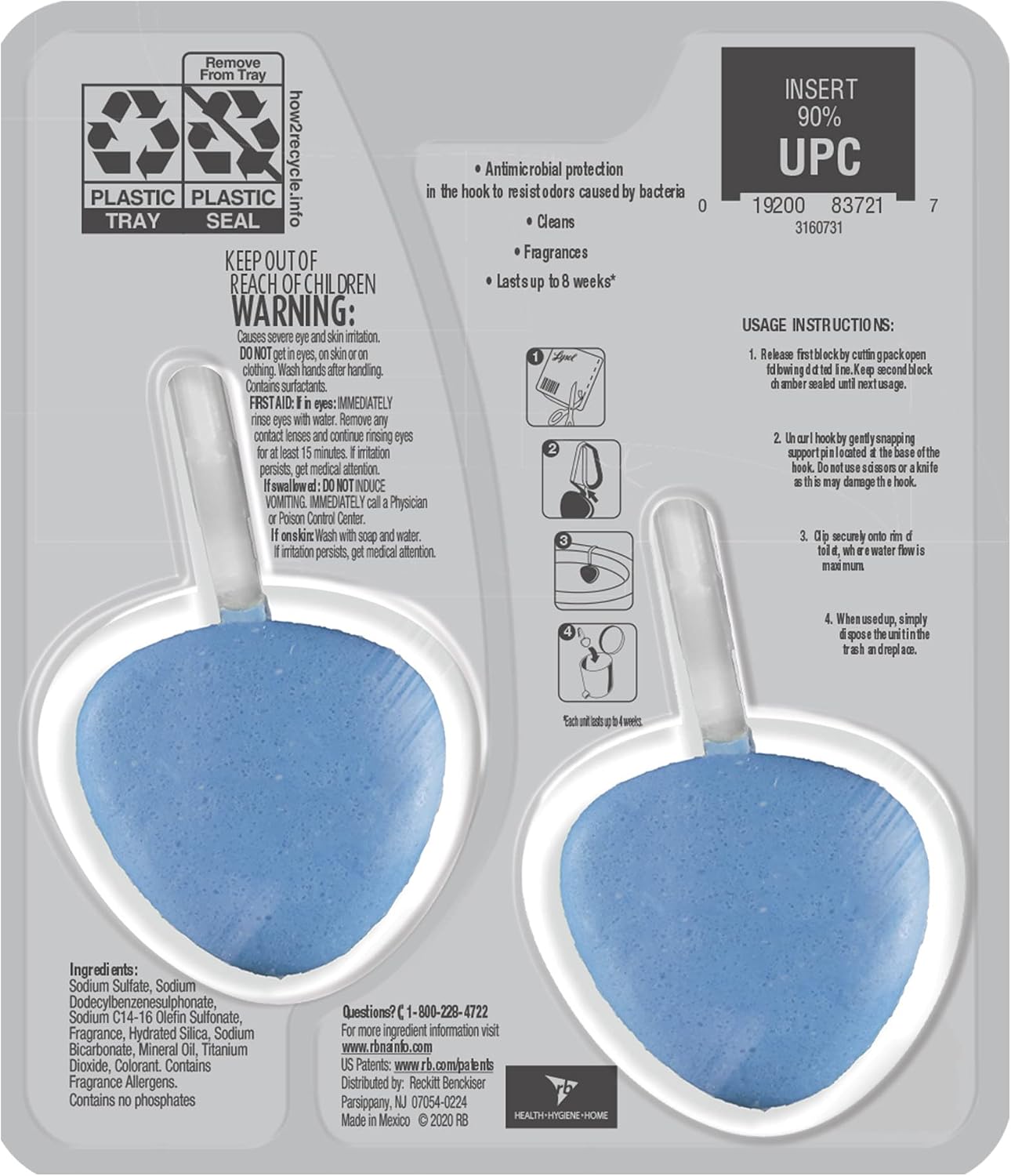 Lysol Automatic In-The-Bowl Toilet Cleaner, Cleans and Freshens Toilet Bowl, Lemon Breeze Scent (Pack of 2)