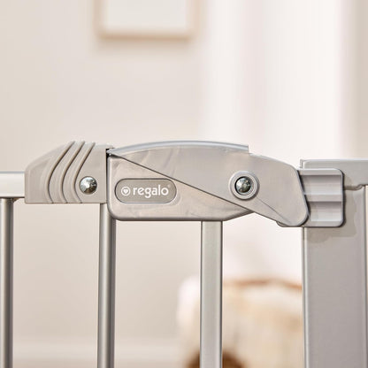 Regalo Safety 29-38.5" Baby Gate for Doorways & Bottom of Stairs, Pressure Mounted Baby Gate with Door for Babies, Toddlers & Pets, Tested & Safe for 30 Years, American Designed, American Owned, White