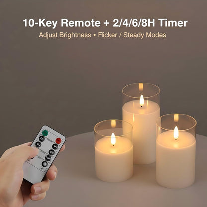 ANGELLOONG Flickering Flameless Candles, Realistic Battery Operated Candles with Remote and Timer, Set of 3 LED Candles for Room Fall Home Wedding Decor Centerpieces Table Party Valentines Decorations