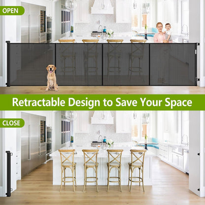 Newly Enhanced - 42" Tall × 120" Extra Wide Retractable Baby Gate Keeps Pets from Getting Under Tall Dog Gate, Indoor/Outdoor Baby Gates for Dogs, Retractable Dog Gate for Large Openings, White