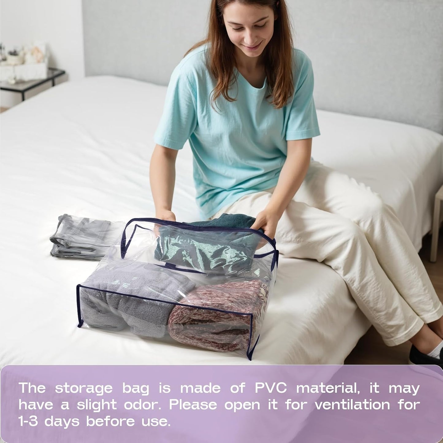5PACK Clear Zippered Storage Bag for Clothes, 22L Clear Storage Bags, and Blanket Storage Bags for Bedding, Blankets, Comforters, Clothing, Books, DVD & CD (White)