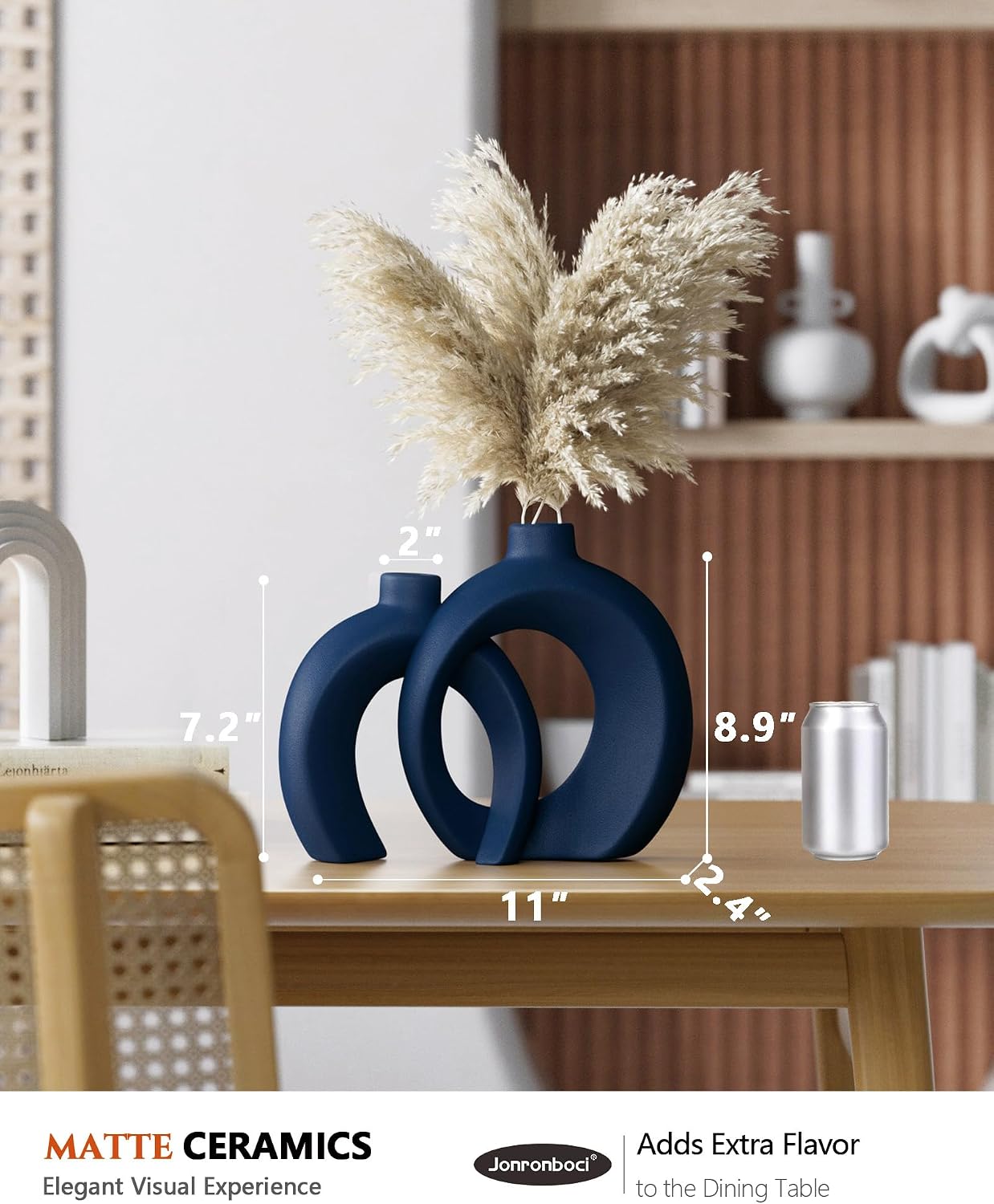 7.2″Hx8.9″H Donut Shape Decorative Vase Set of 2, Ceramic, Modern Minimalism Styles, Flowers or Plant Table Vases for Home Decor Living Room Shelf Entry Console Mantle Dining Centerpiece (Matte White)